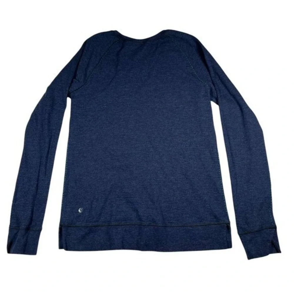 Lululemon‎ Reversible Striped Teal Black & Heathered Navy Long Sleeve Top 10 EUC